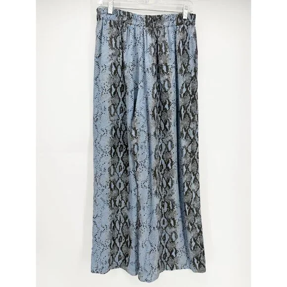 JACQUELINE B CLOTHING Flowy Satin Snake Pattern Pant in Denim Blue M/L - Picture 4 of 9